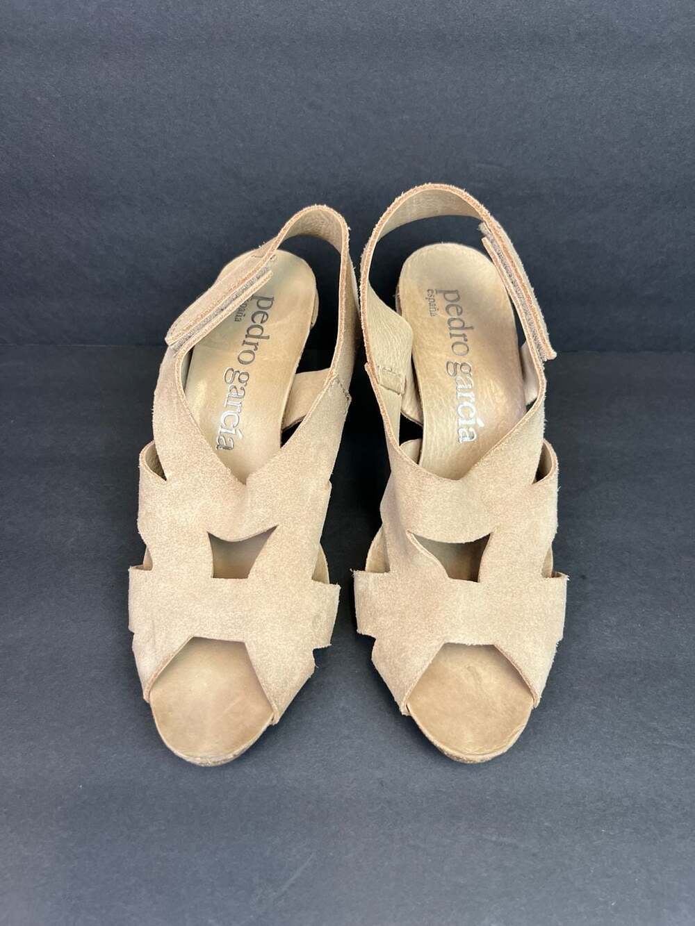 Pedro Garcia Suede Criss-Cross Slingback Kitten Heel Sandals, Tan US 8.5 EU 39